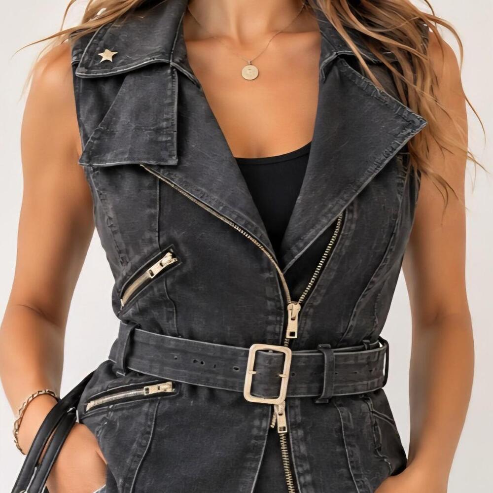 This is a Levi’s Lady Style black/charcoal denim utility vest/jacke
